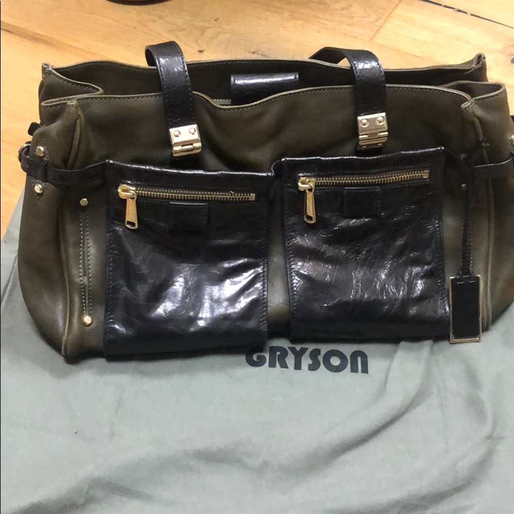 Gryson Clio Expandable Olive Green Leather Tote